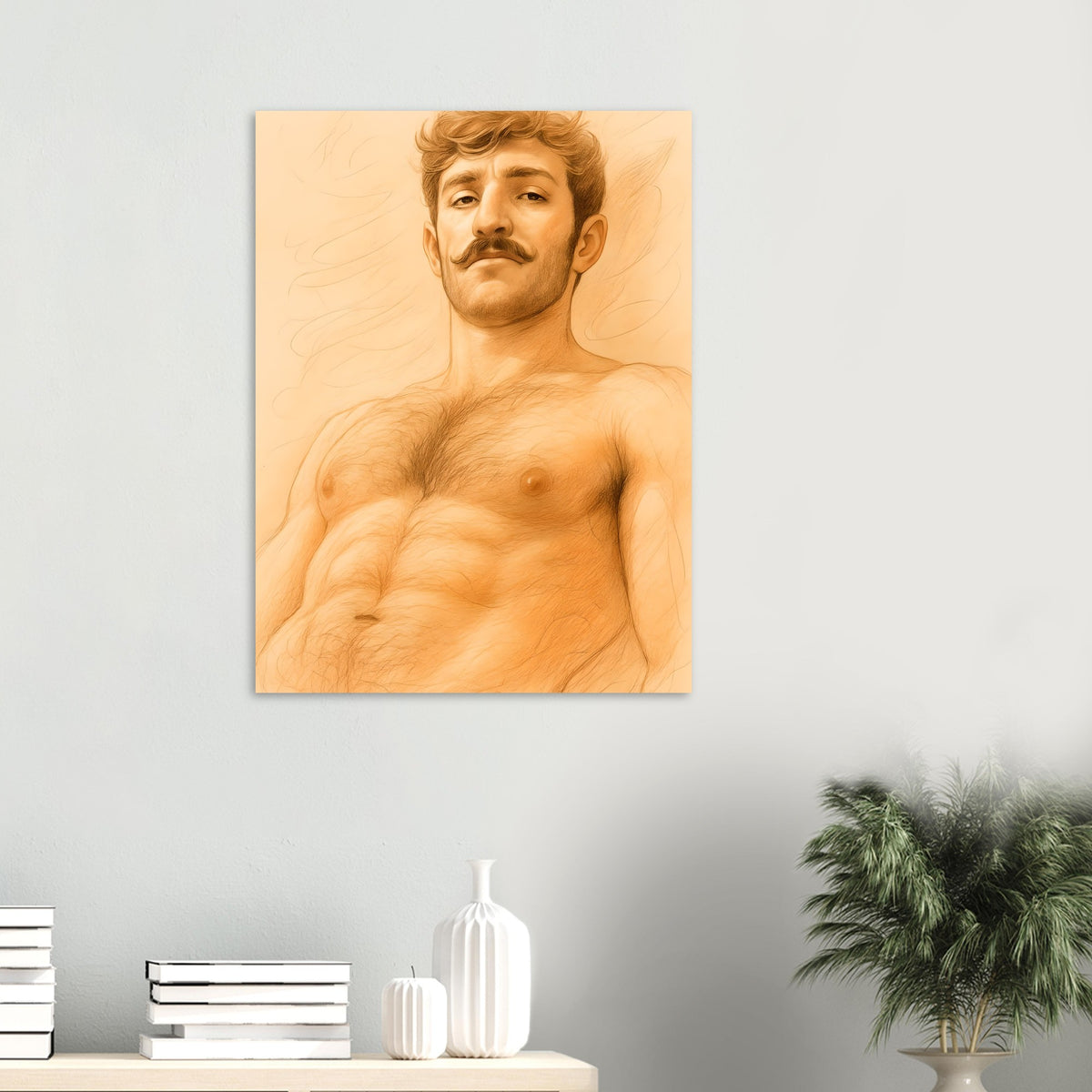 The Moustache, Gay Men's Art Print wall art print from JMH Prints