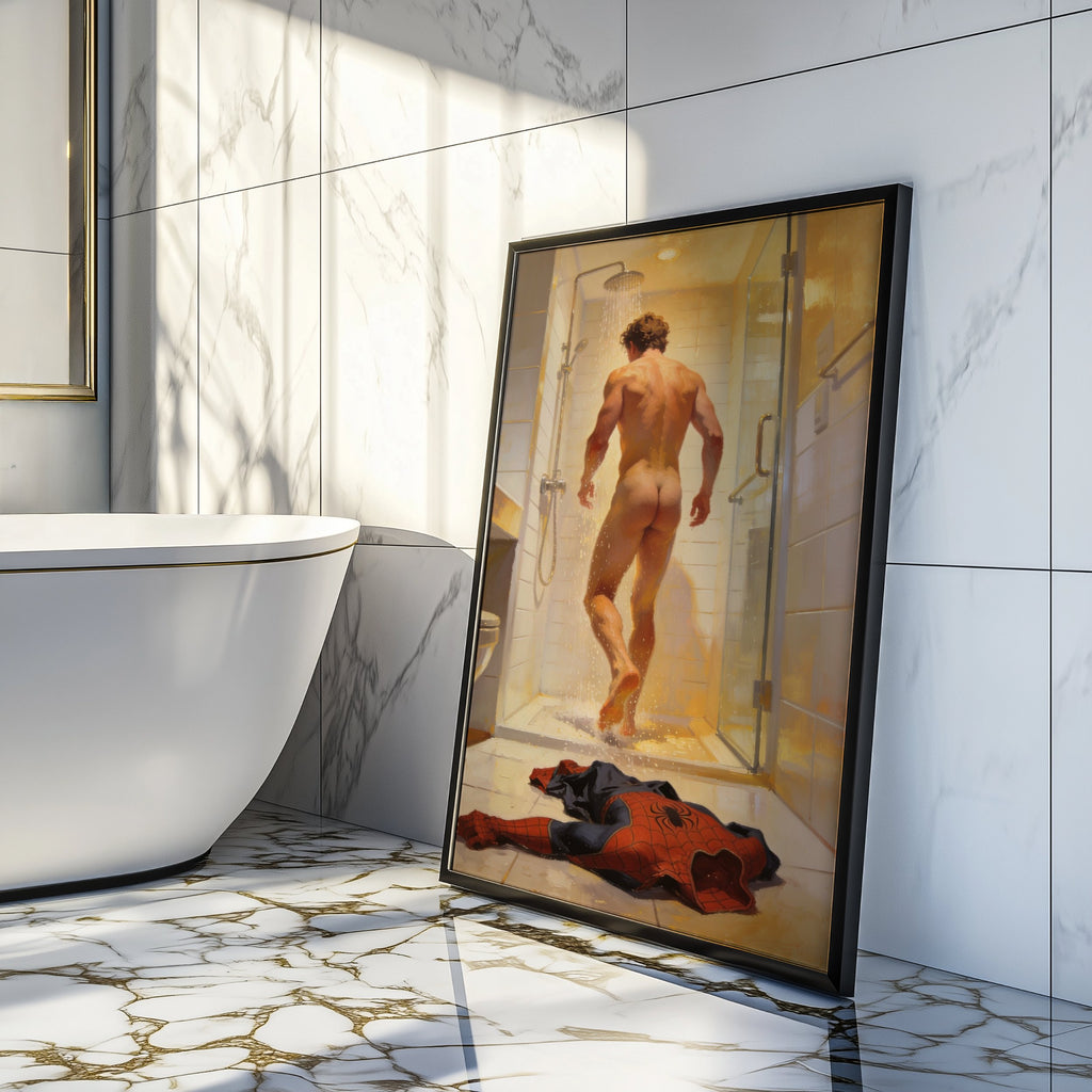 Spider-Man Nude Shower, JMH Prints wall art print from JMH Prints