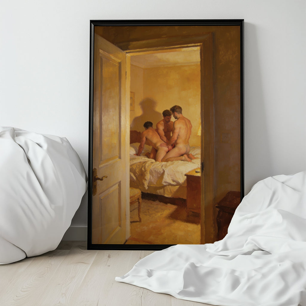 Threesome Bedroom — 18+ Gay Art Print