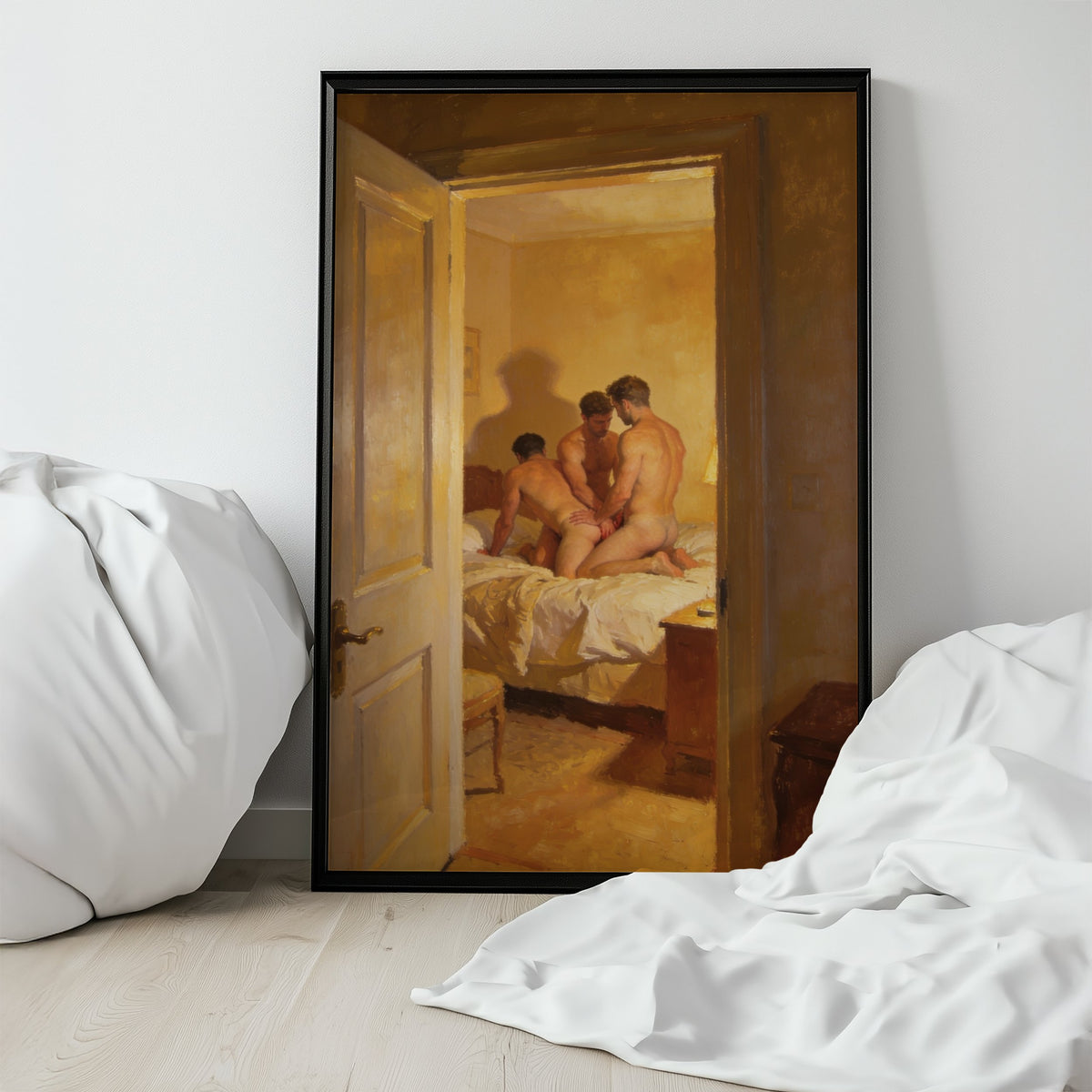 Threesome Bedroom — 18+ Gay Art Print