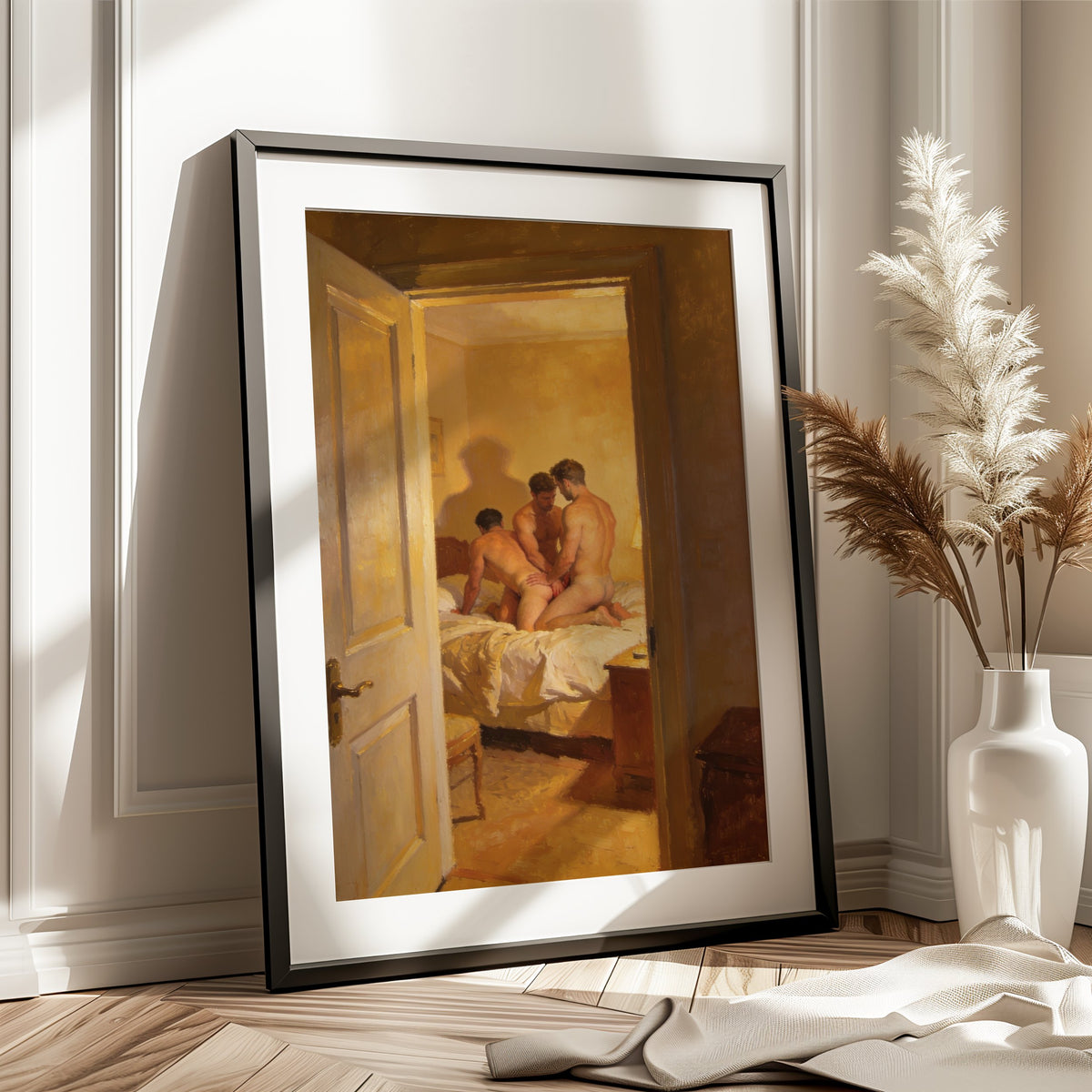 Threesome Bedroom — 18+ Gay Art Print