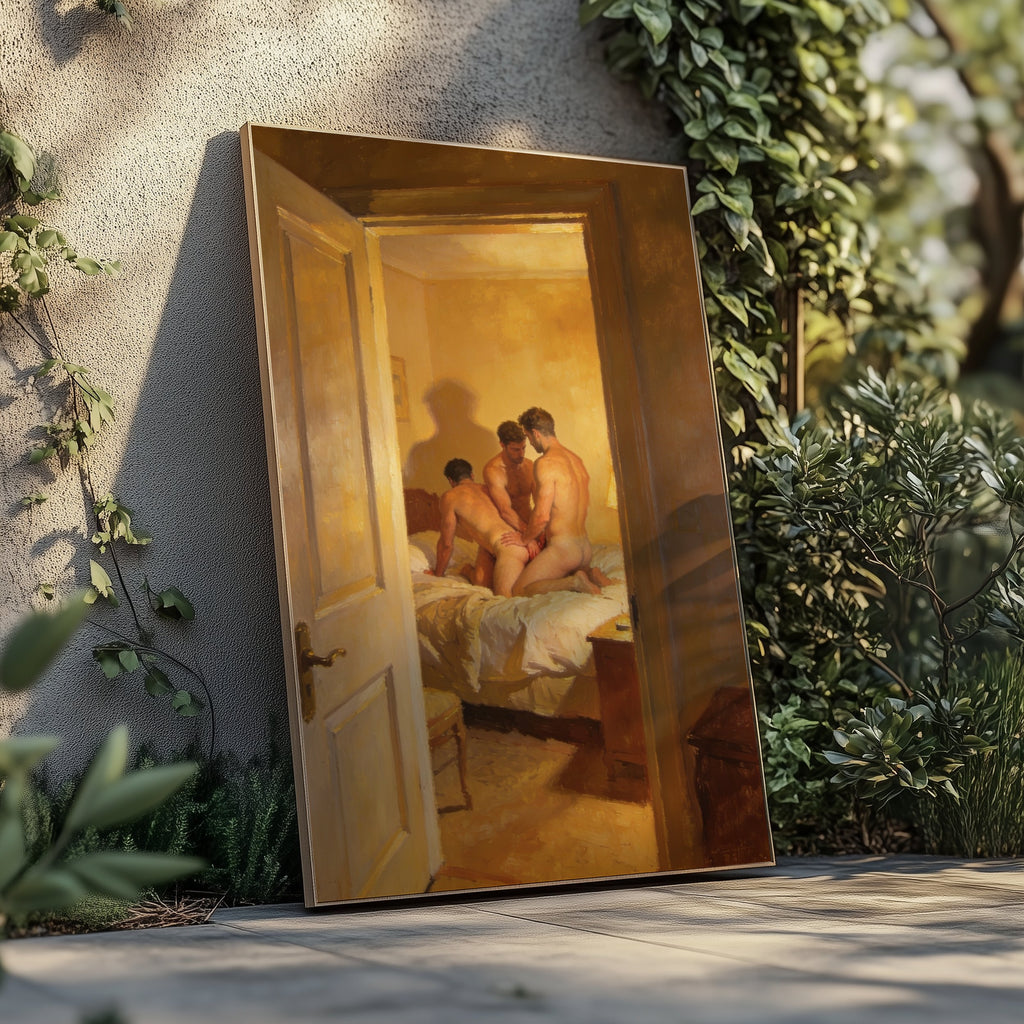 Threesome Bedroom — 18+ Gay Art Print