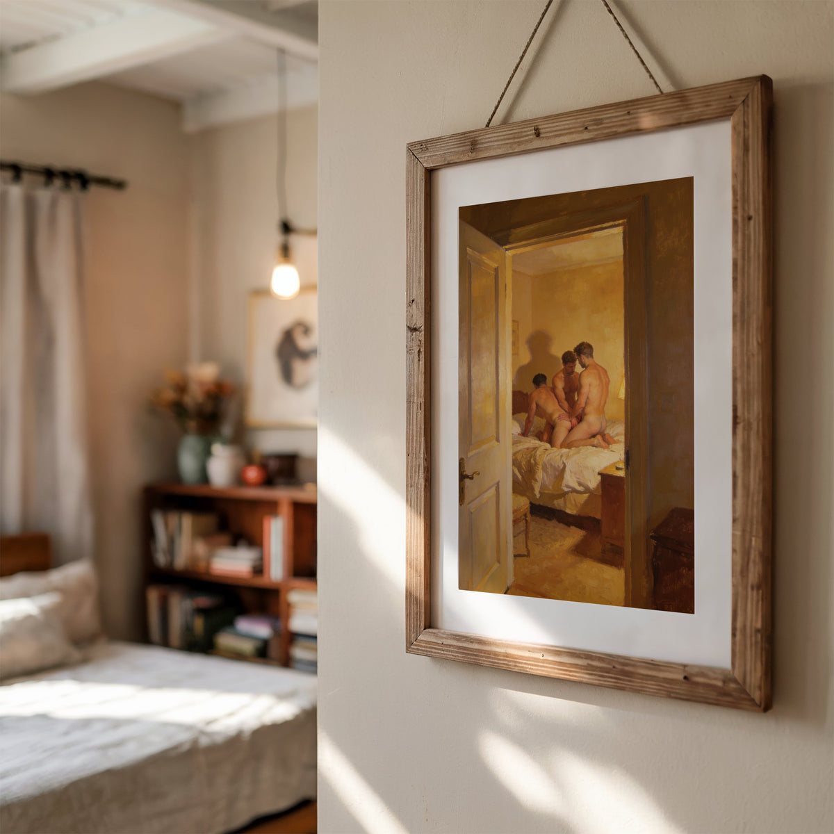Threesome Bedroom — 18+ Gay Art Print