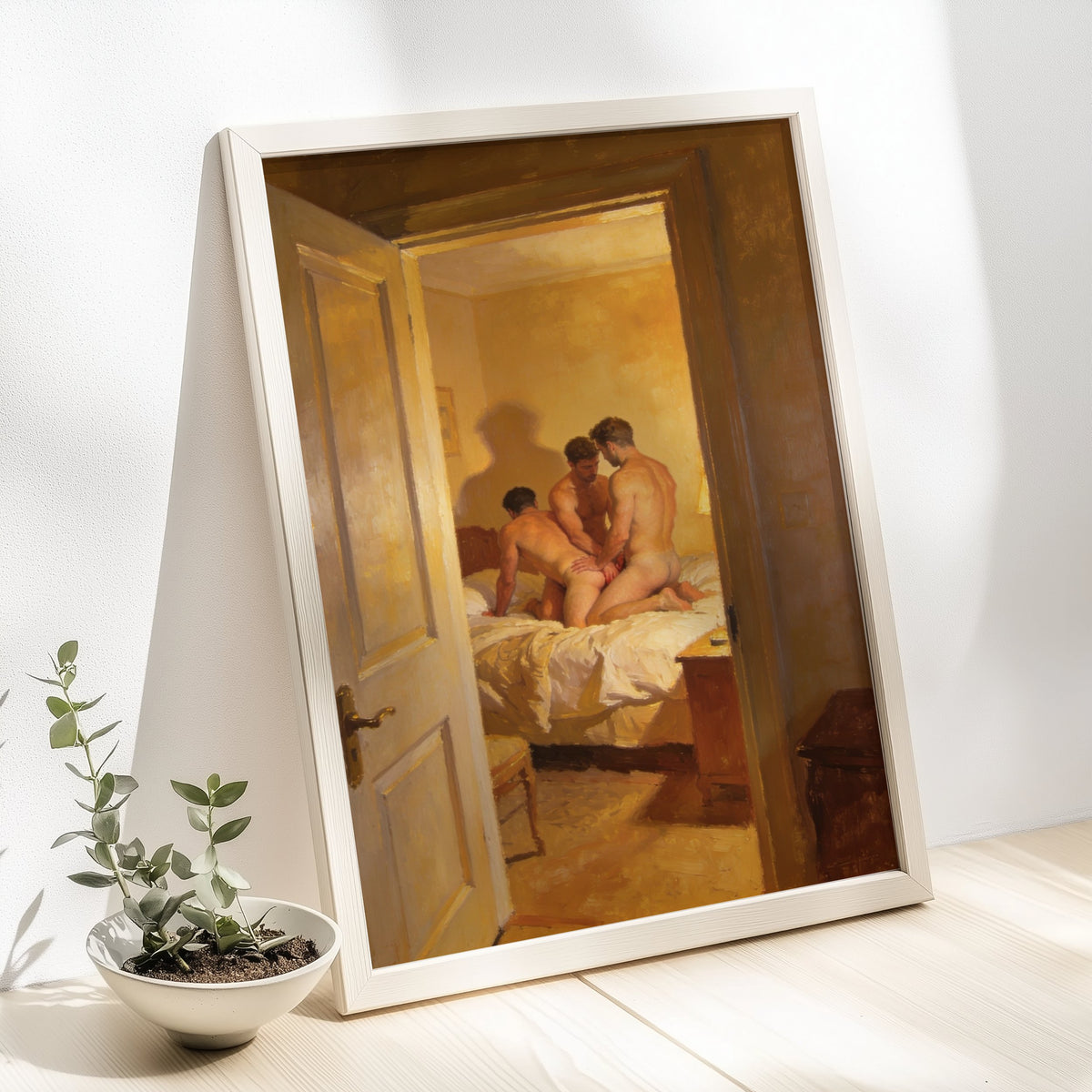 Threesome Bedroom — 18+ Gay Art Print