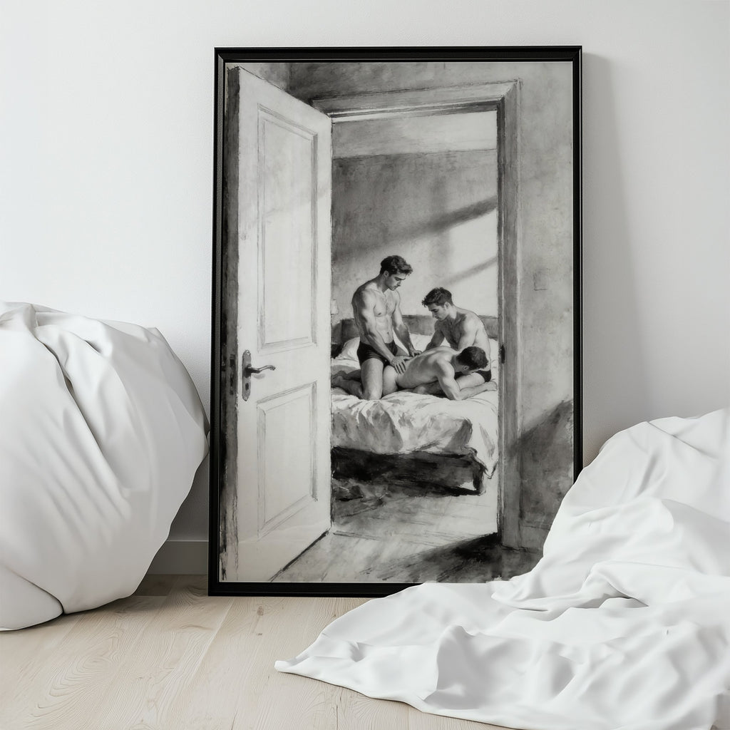 Bedroom Threesome, 18+ Black & White Art wall art print from JMH Prints