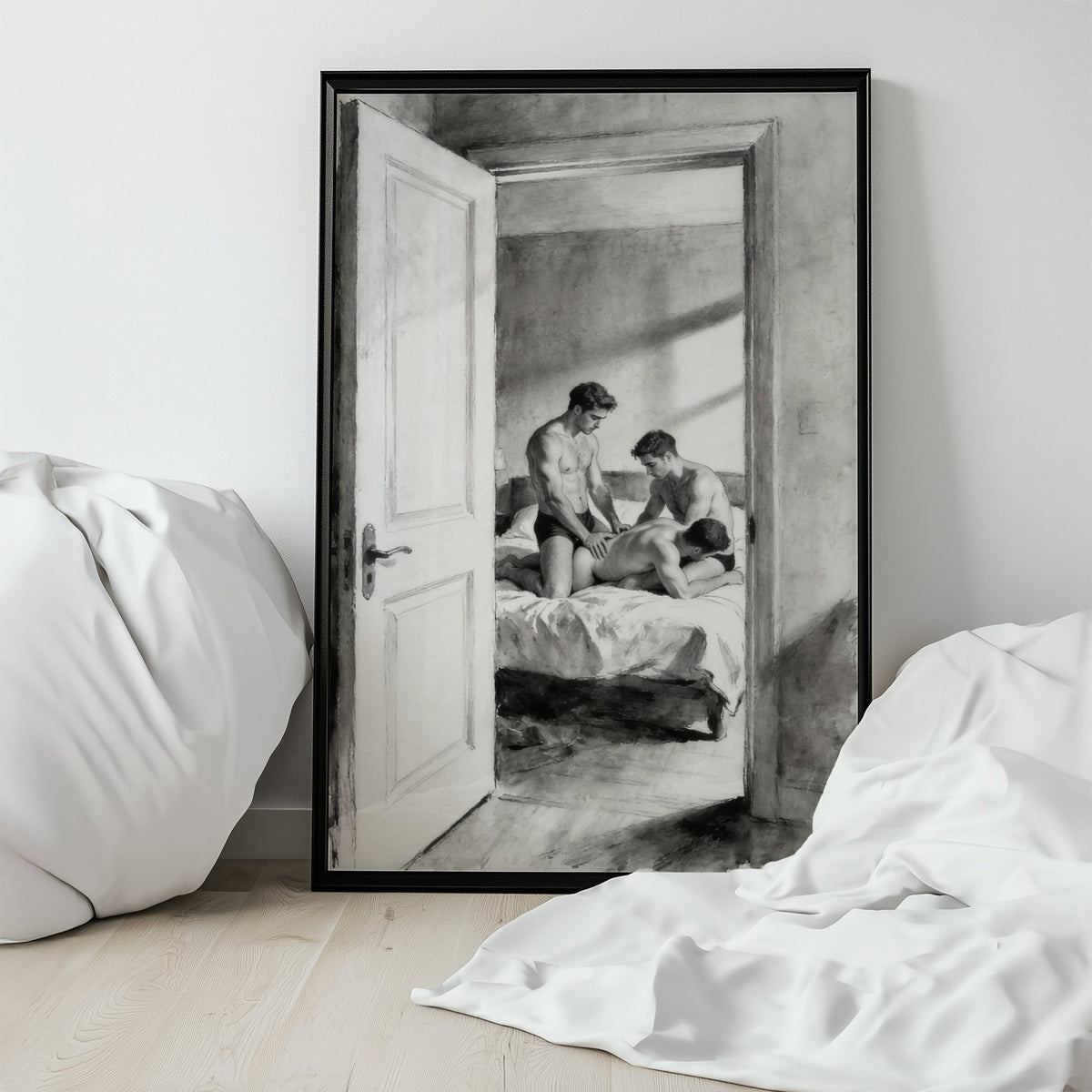 Bedroom Threesome, 18+ Black & White Art wall art print from JMH Prints