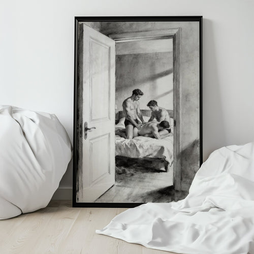 Bedroom Threesome, 18+ Black & White Art wall art print from JMH Prints