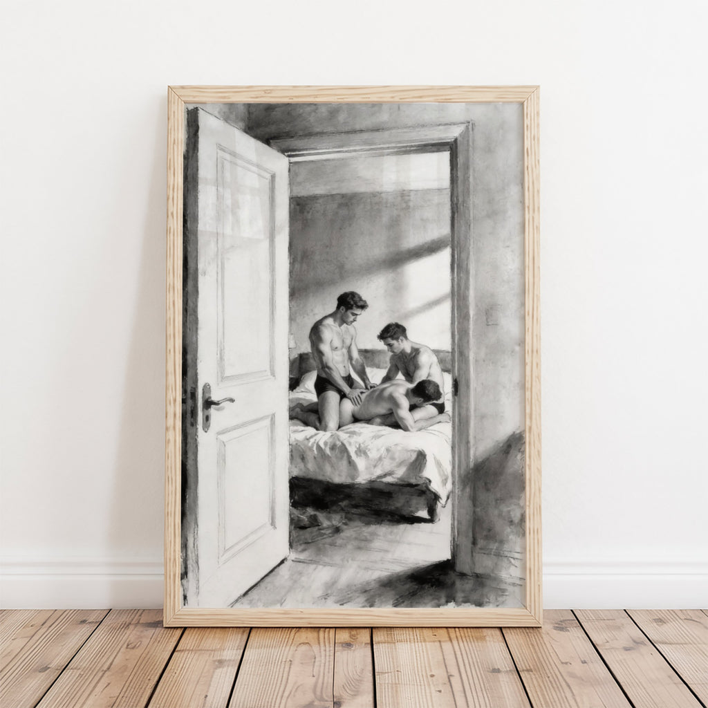 Bedroom Threesome — 18+ Black & White Art