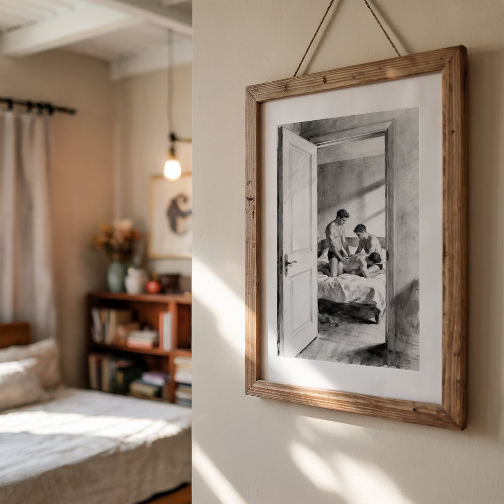 Bedroom Threesome — 18+ Black & White Art
