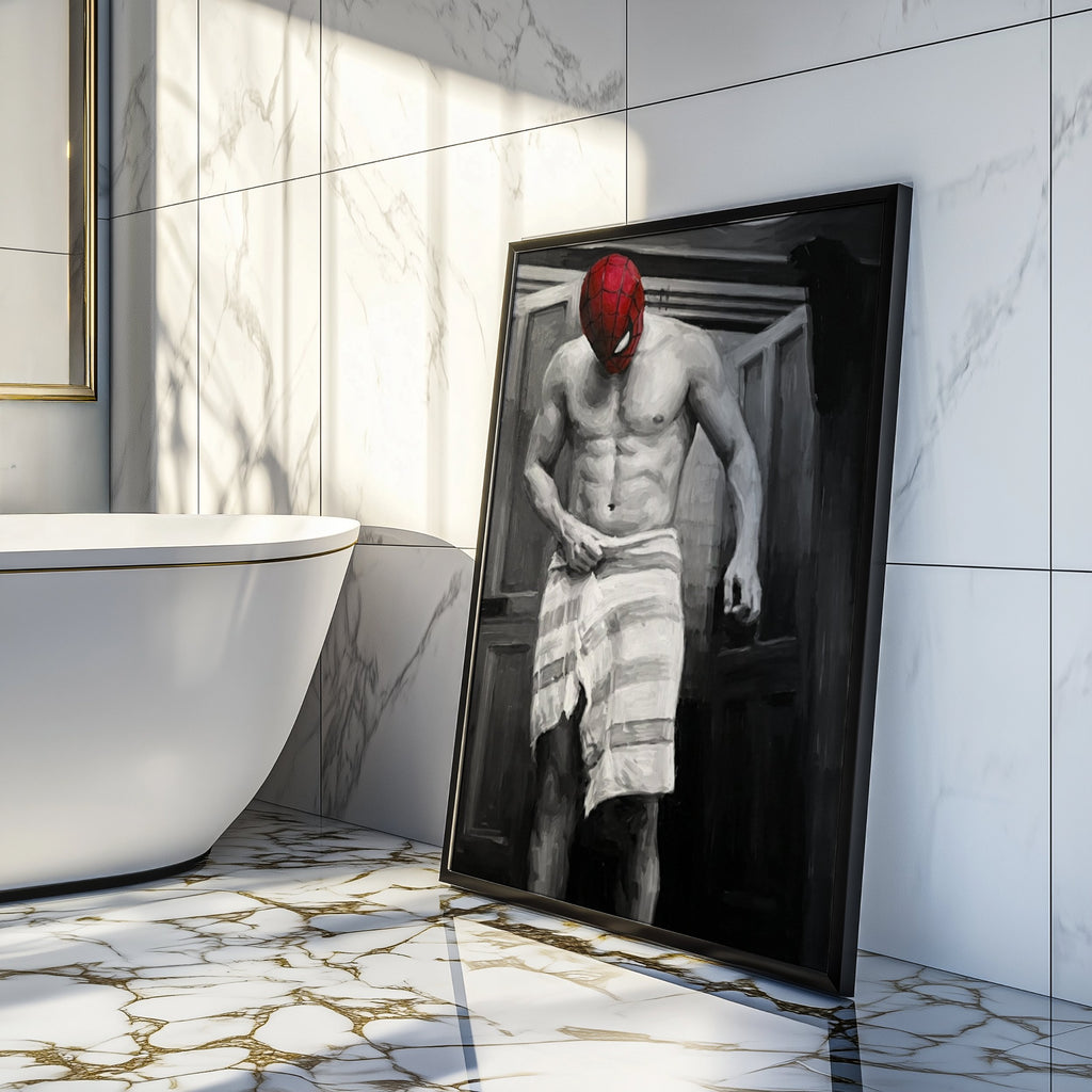 Spider-Man Sauna Scene B&W, JMH Prints wall art print from JMH Prints