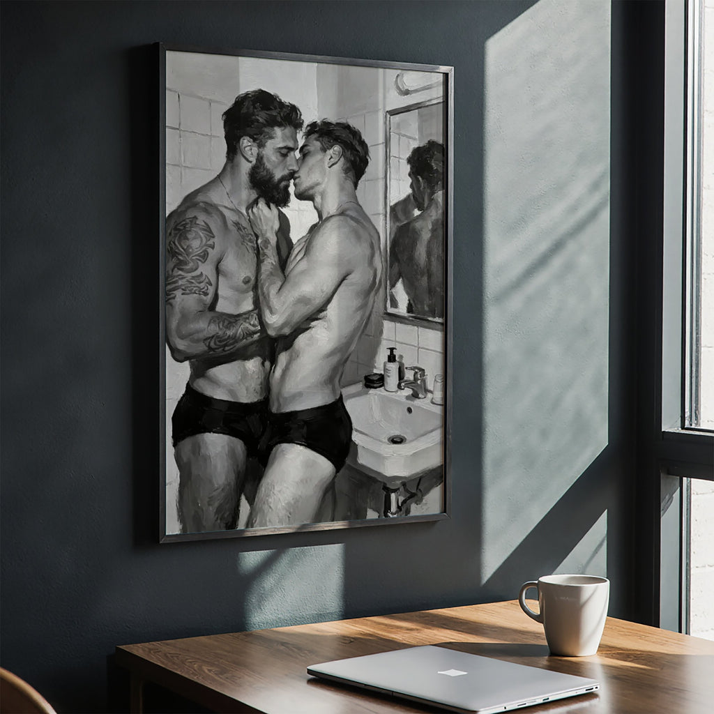 The Bathroom Kiss — Queer Couple Art Print
