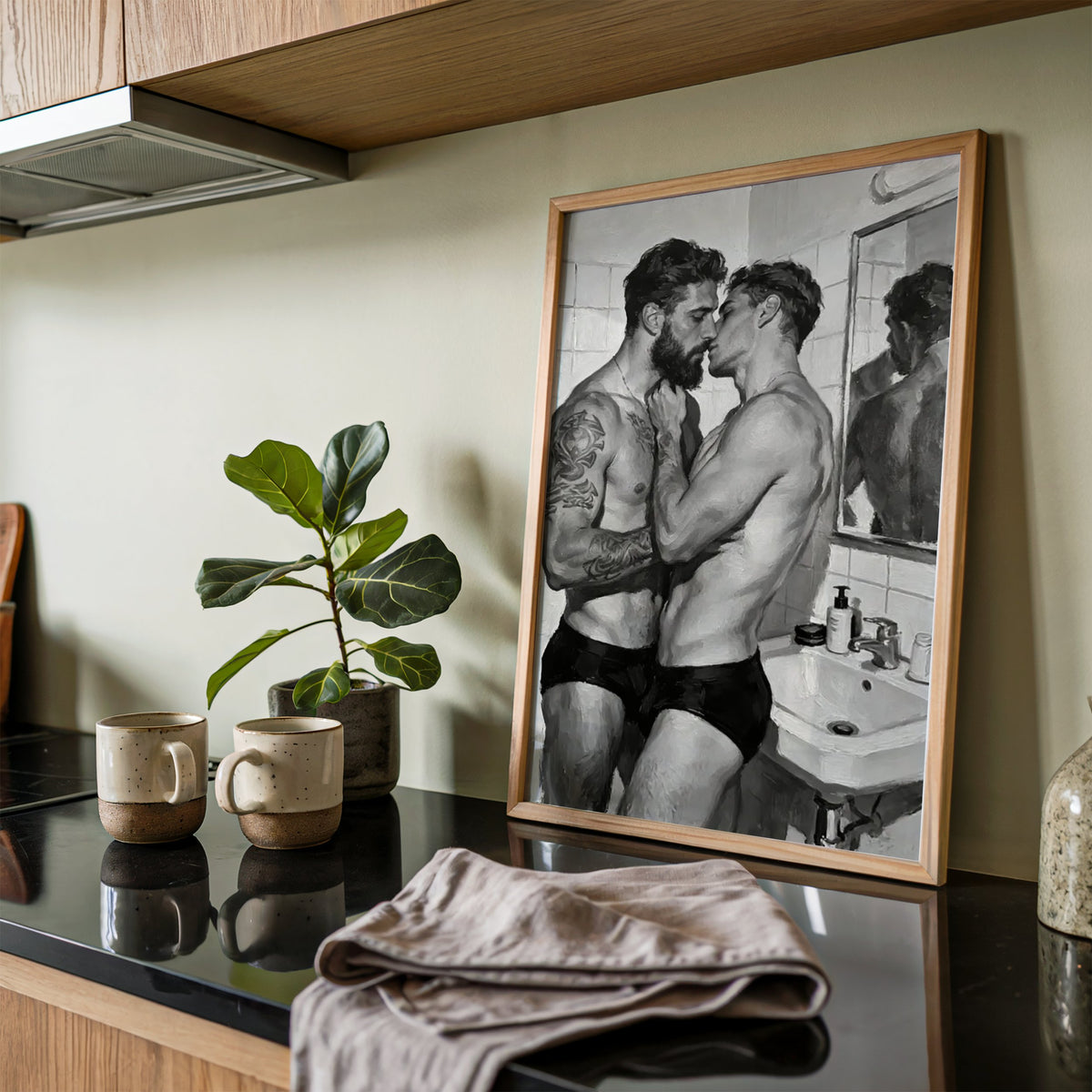 The Bathroom Kiss — Queer Couple Art Print
