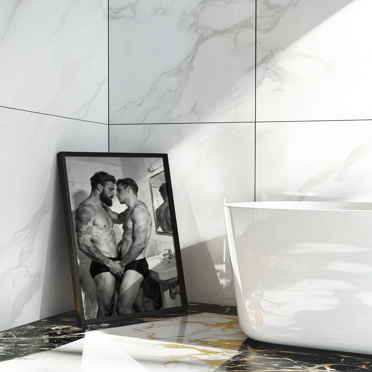 The Bathroom Kiss — Queer Couple Art Print