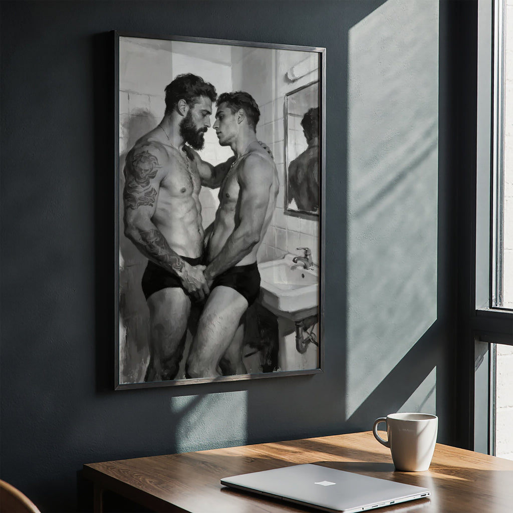 The Bathroom Kiss — Queer Couple Art Print