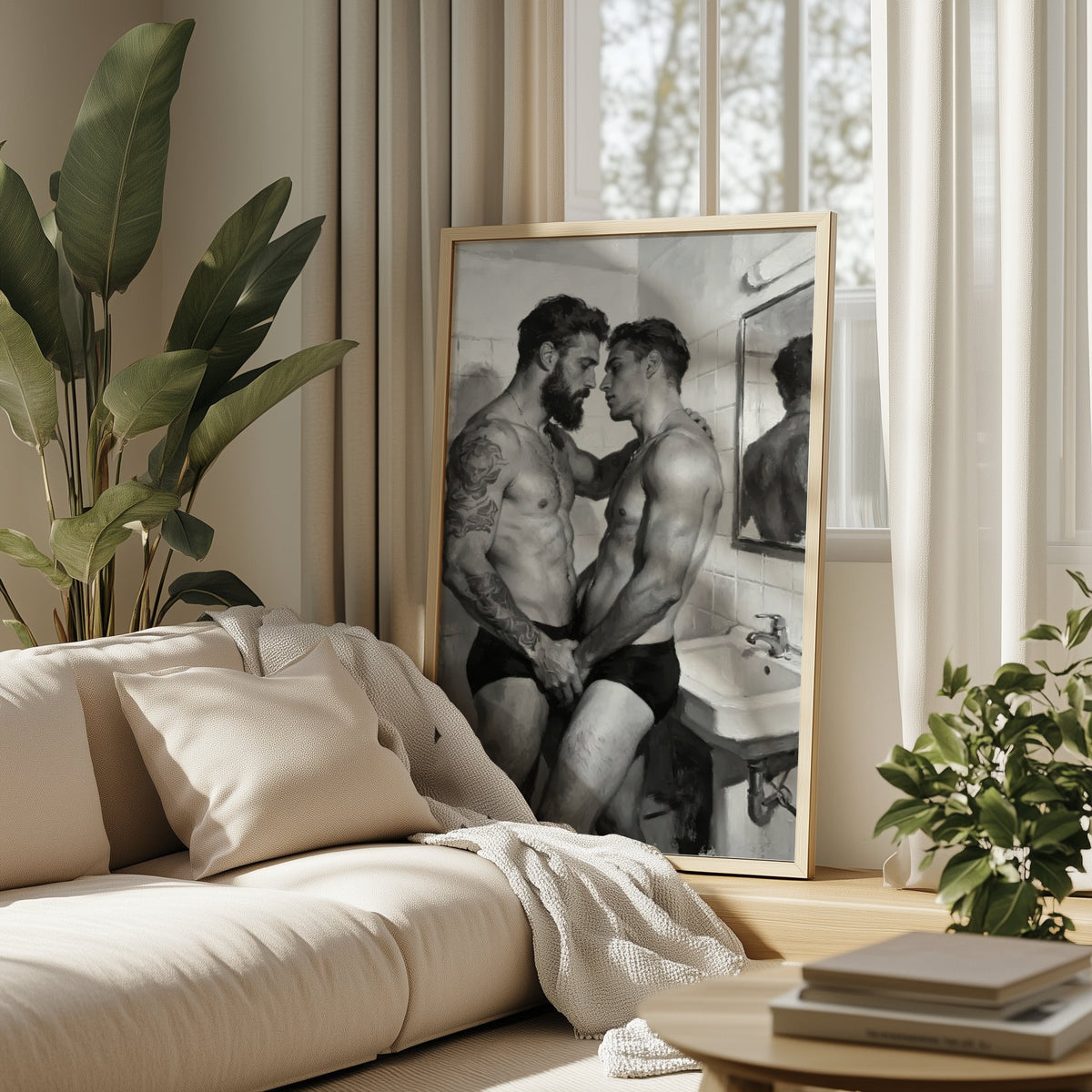 The Bathroom Kiss, Queer Couple Art Print wall art print from JMH Prints