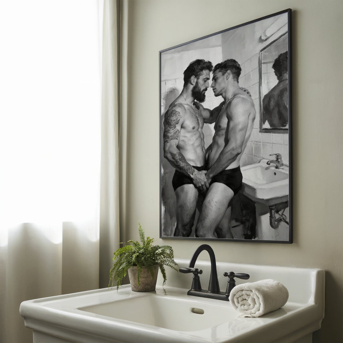 The Bathroom Kiss — Queer Couple Art Print