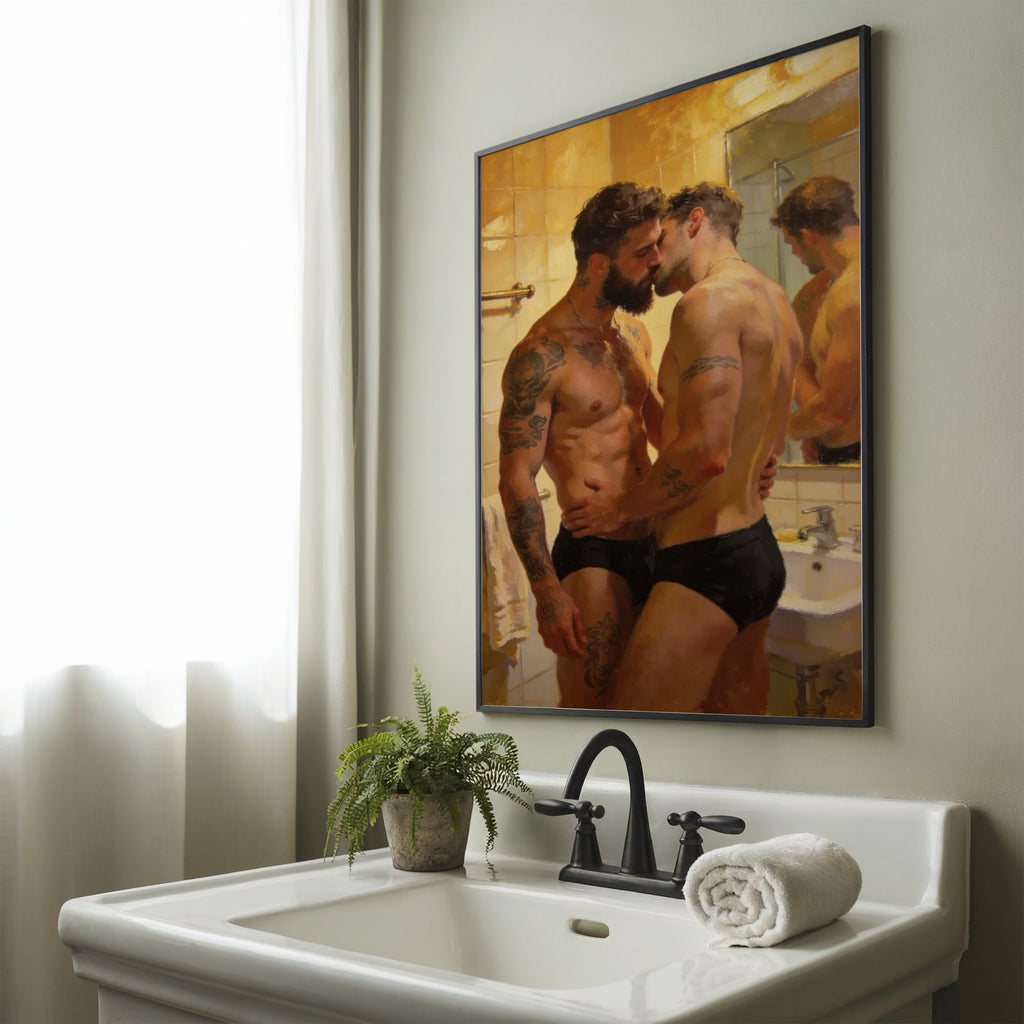 The Bathroom Kiss — Queer Couple Art Print