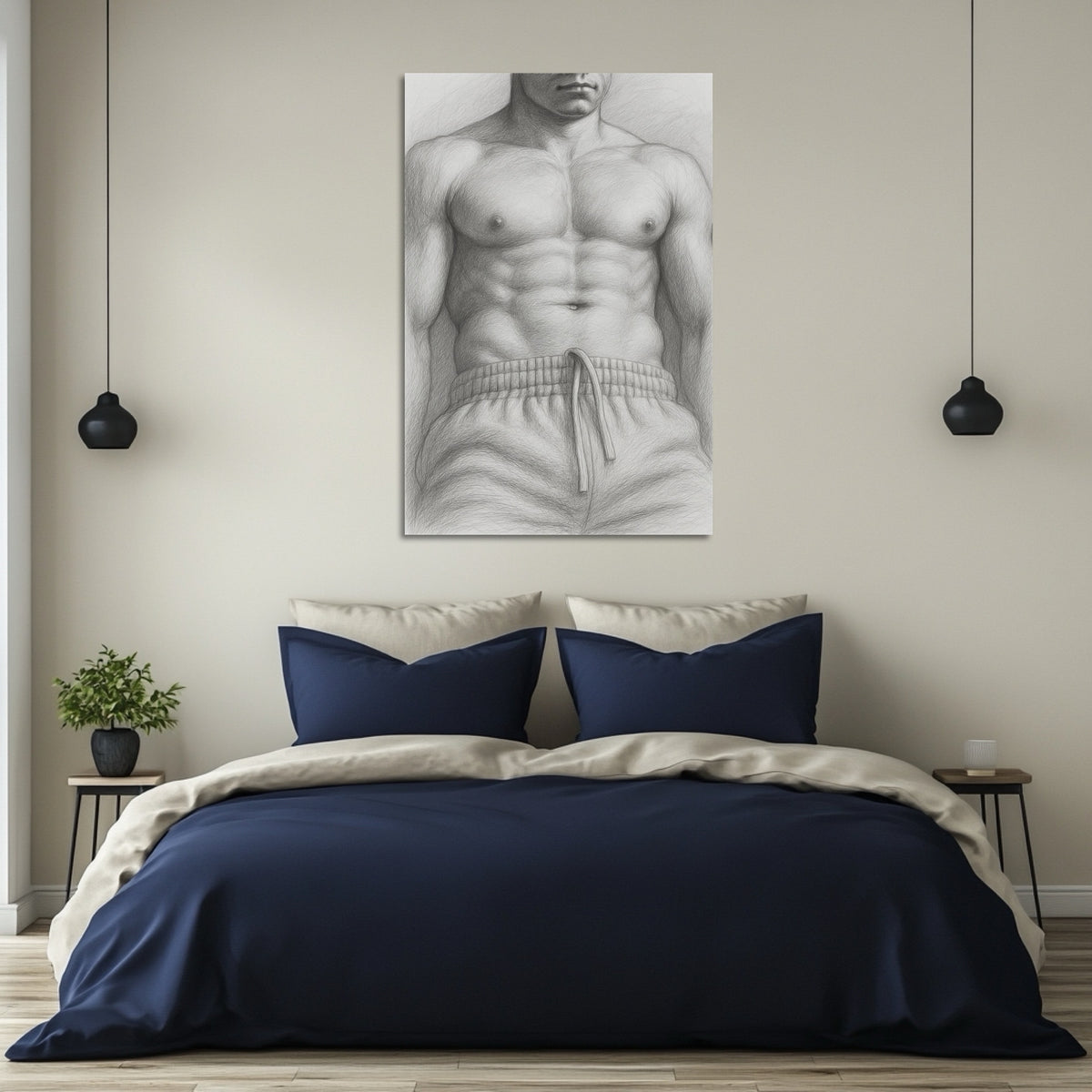 Grey Joggers — Male Figure Art Print