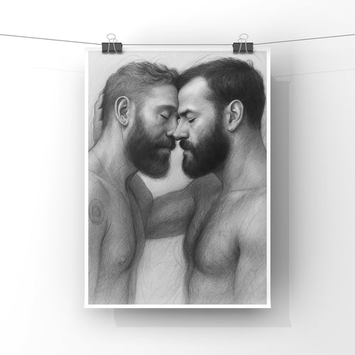 Bearded Kiss, Queer Couple Art Print wall art print from JMH Prints