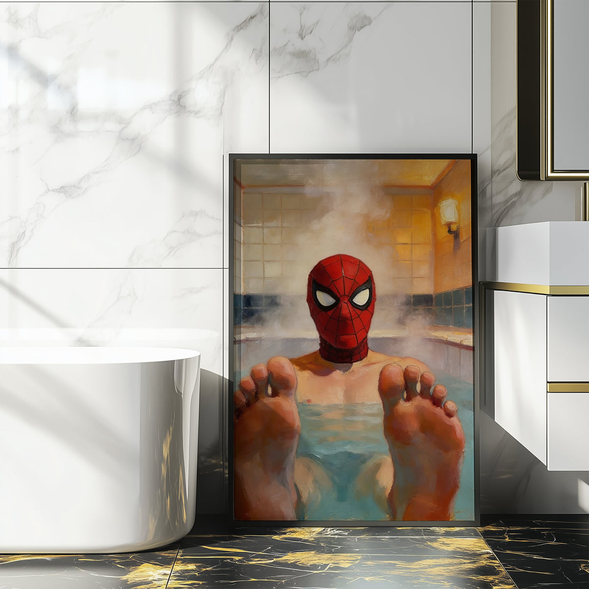 Queer Spider-Man Sauna Scene, JMH Prints wall art print from JMH Prints