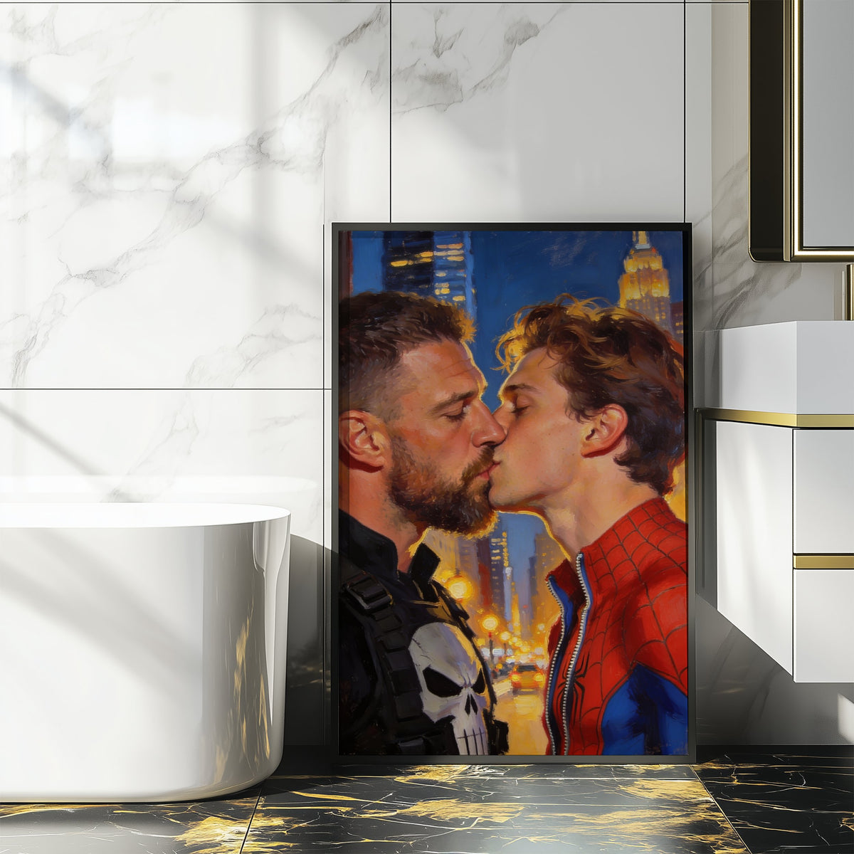 Queer Punisher and Spiderman Kiss