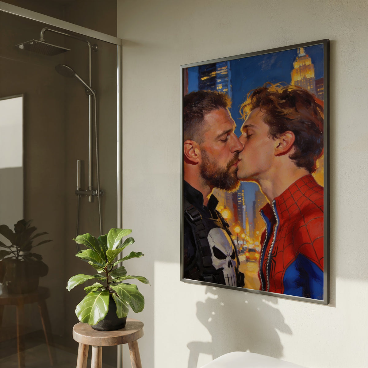Queer Punisher and Spiderman Kiss