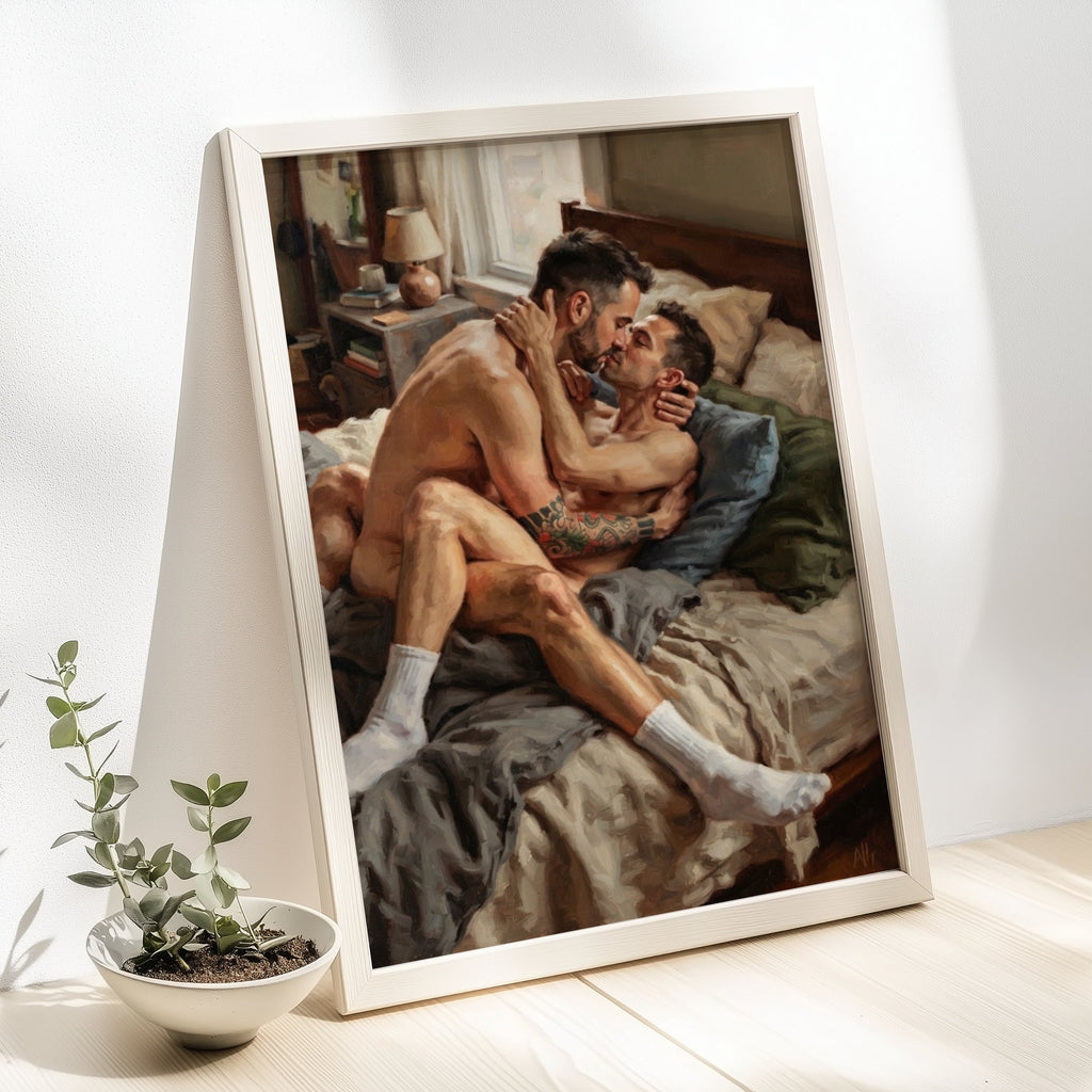 Queer Couple Bedroom Scene, JMH Prints wall art print from JMH Prints