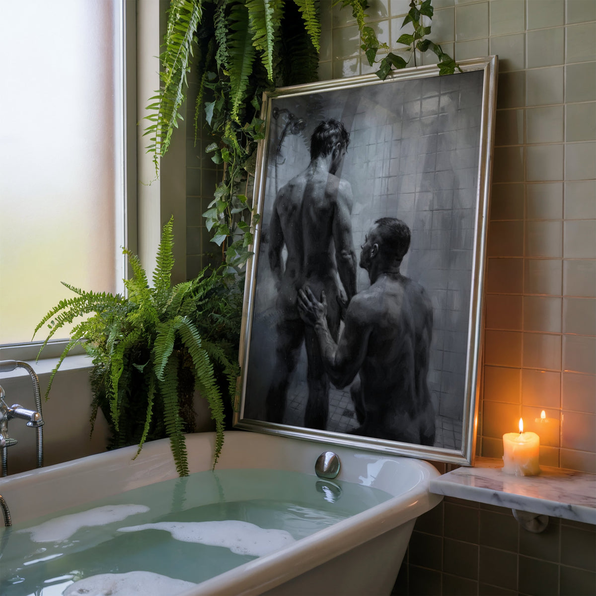 Shower Scene, Queer Men's Art Print wall art print from JMH Prints