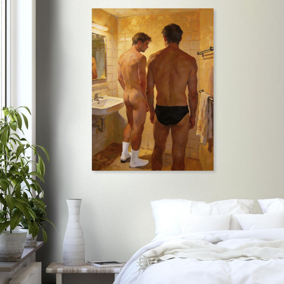 Men in the Bathroom, Queer Art Print wall art print from JMH Prints