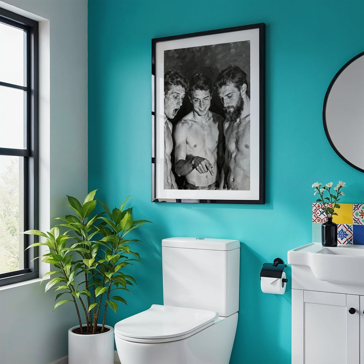Male Figure, Black & White Bathroom Art wall art print from JMH Prints