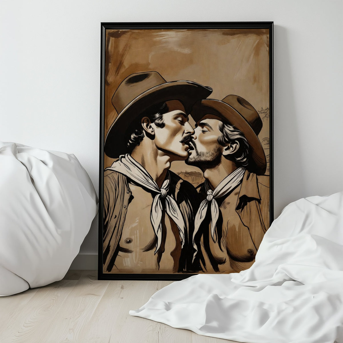 Cowboy Kiss, Queer Western Art Print wall art print from JMH Prints