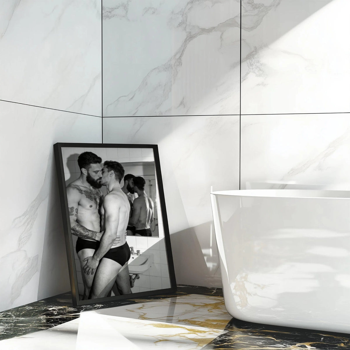 The Bathroom Kiss — Queer Couple Art Print