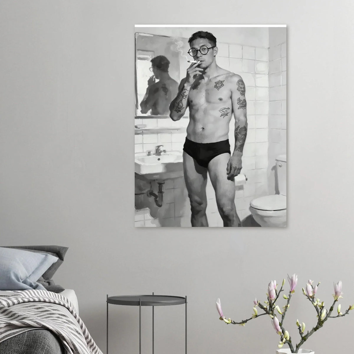 Man Smoking in the Bathroom — Queer Art Print
