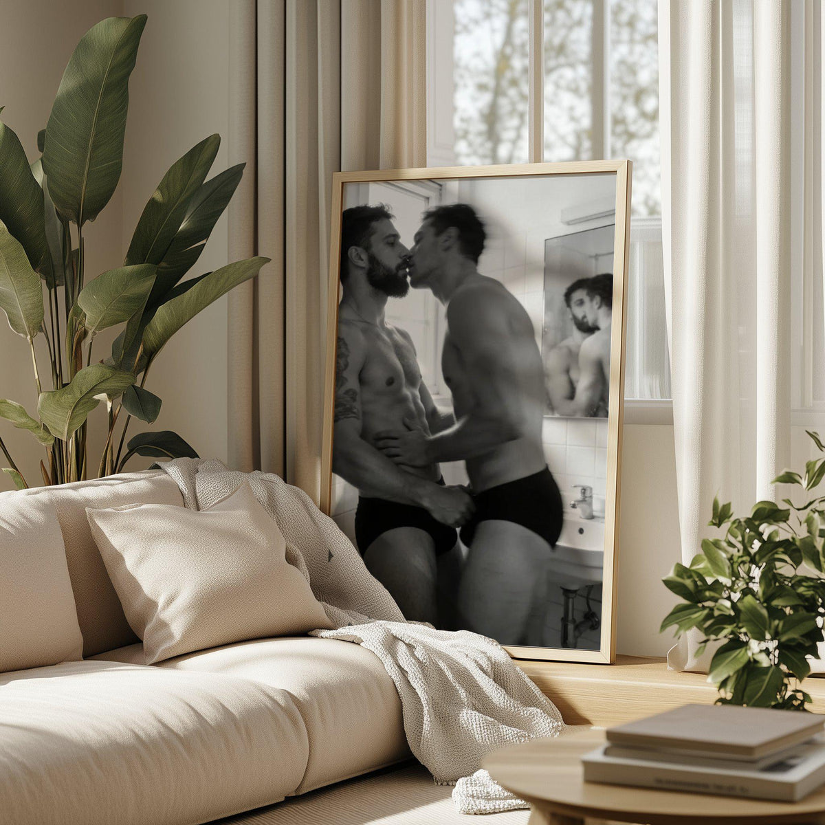The Bathroom Kiss, Queer Couple Art Print wall art print from JMH Prints