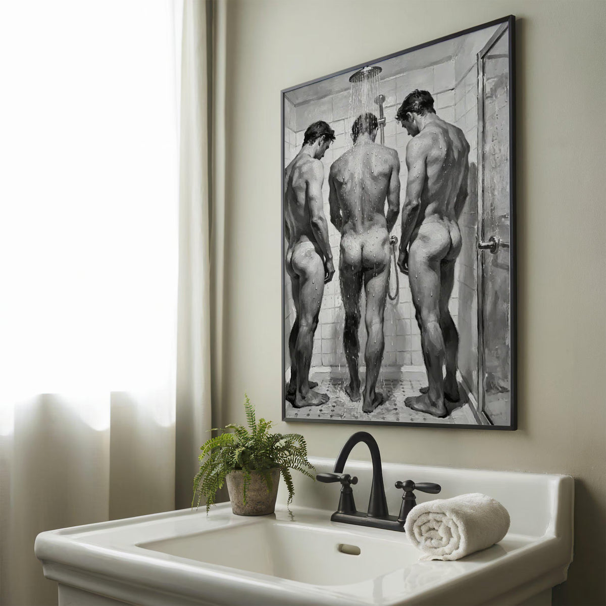 Three Men in the Shower — 18+ Art Print